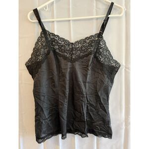VINTAGE SILKY BLACK CAMISOLE‎ LINGERIE CAMI TOP MONTGOMERY WARD 34 Purple Lace